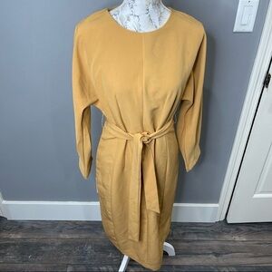 Orange Creek Los Angles Tan Orange Chiffon Modest Dress Boho Romantic Sz Small